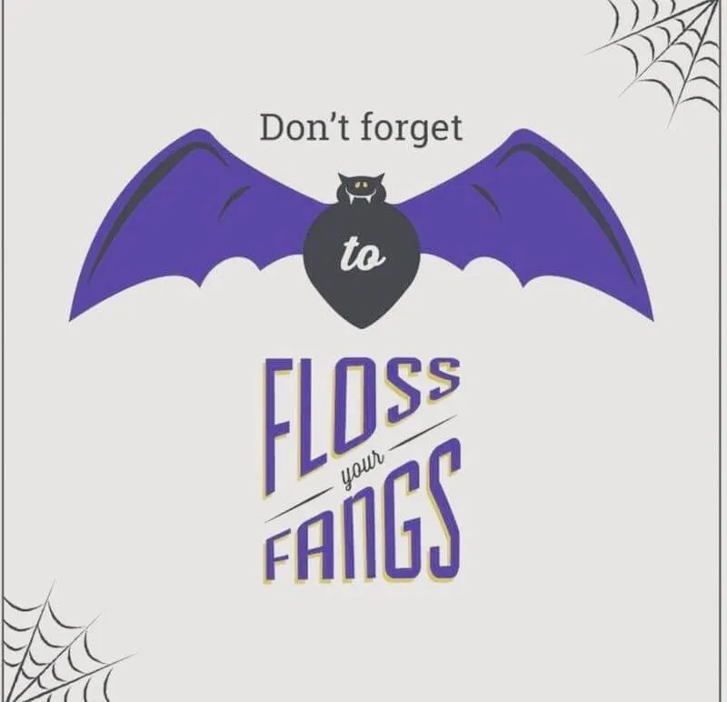 Halloween bat graphic: Don’t forget to floss your fangs.